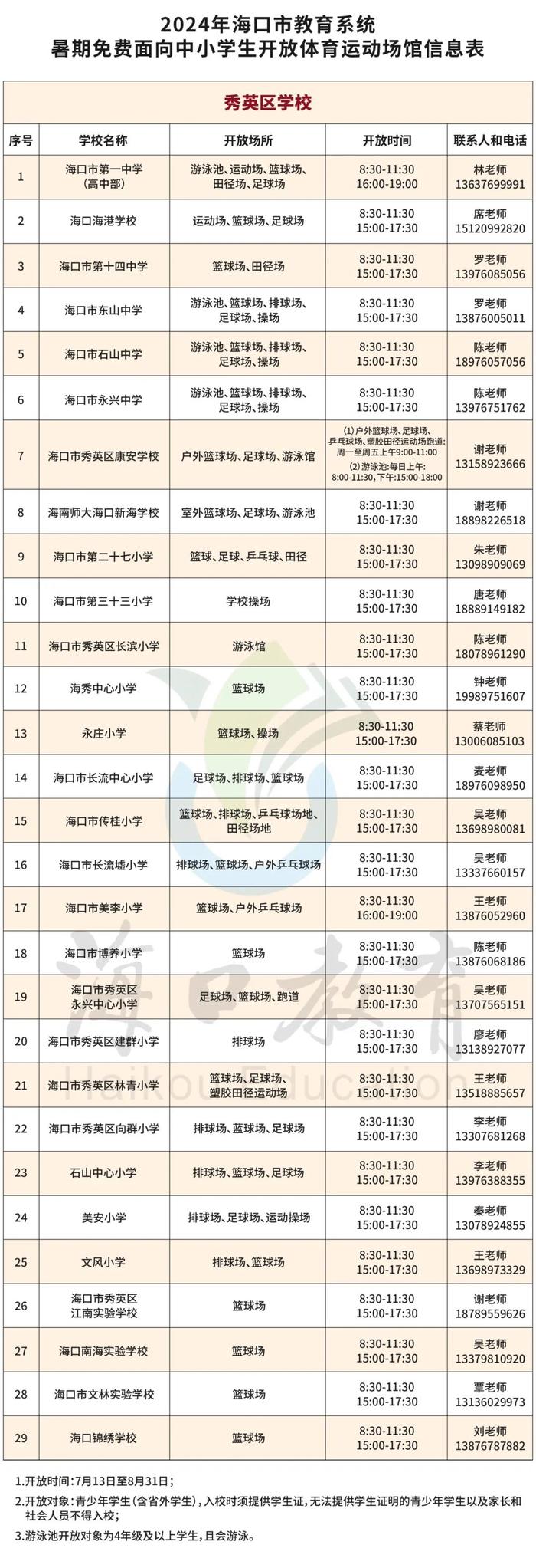 免费！海口这些学校体育场馆向学生开放→