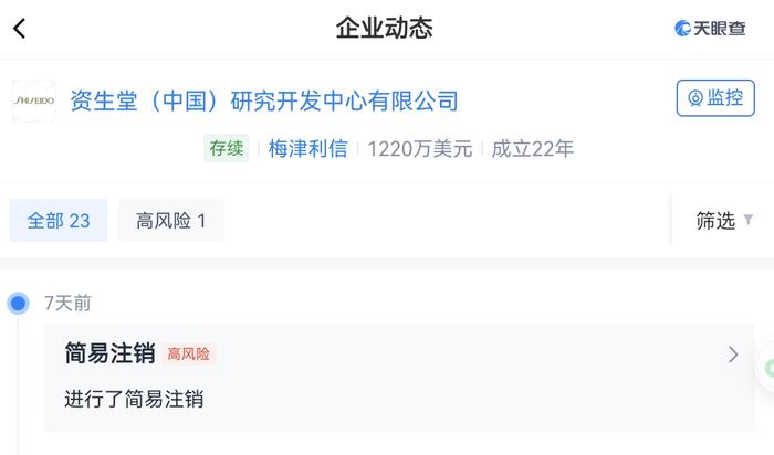 资生堂又生变？资生堂中国研发中心简易注销