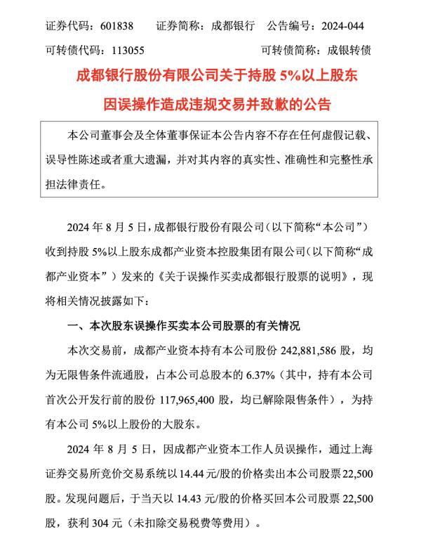 成都银行为短线操作乌龙致歉，17.78亿欲购置新办公大楼