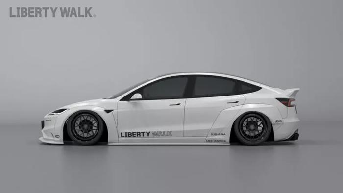 告别低调，Liberty Walk 为特斯拉 Model 3 推出宽体套件