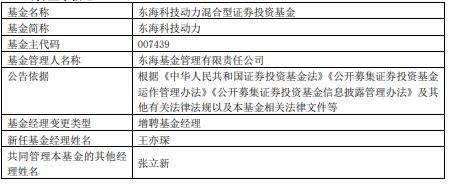 东海社会安全与东海科技动力增聘基金经理王亦琛