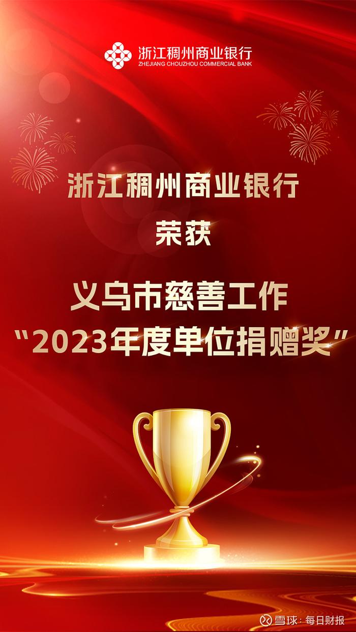 浙江稠州商业银行荣获2023年义乌市慈善工作单位捐赠奖