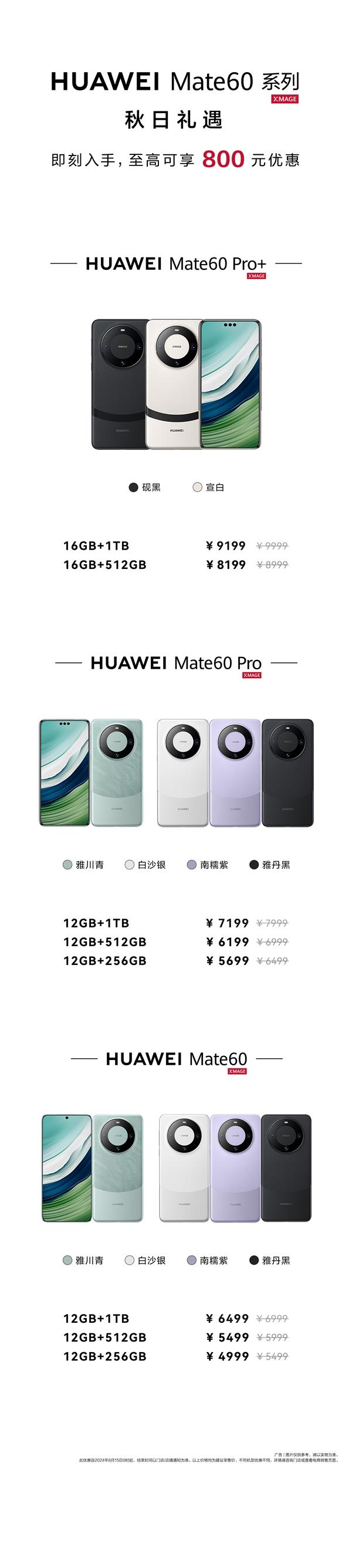 华为官宣Mate 60系列降价：最高优惠800元 全系价格一图看懂