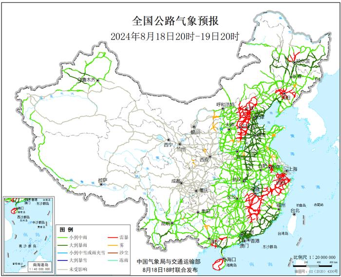 全国公路气象预报（8月18日20时至19日20时）