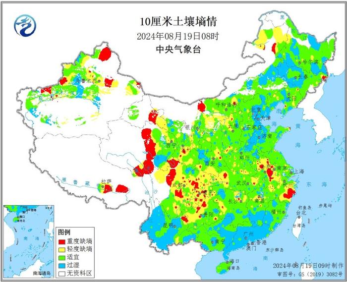 中央气象台：土壤水分监测10厘米（08/19）