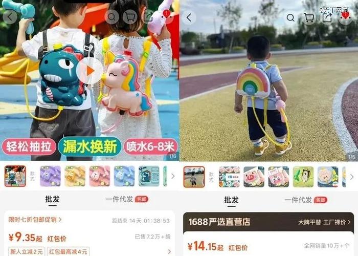 儿童背包式水枪,图源1688平台
