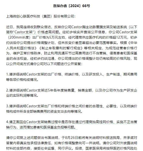 心脉医疗被监管点名：支架出厂5万售价12万,成本却不足4千,毛利率达76%