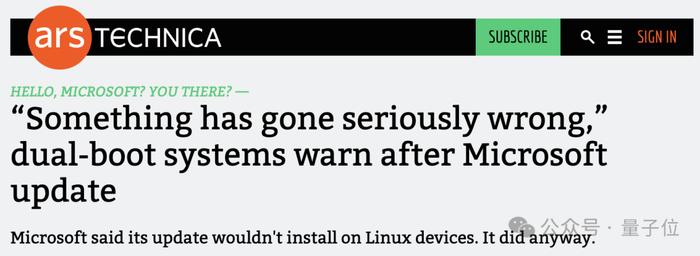 微软“闯祸”Linux 躺枪：Windows 更新补丁之后，Linux 打不开了