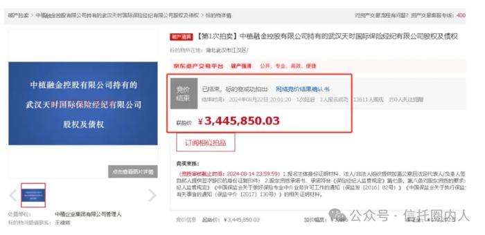 中植集团加速打折处置资产，688万债权拍卖344万！