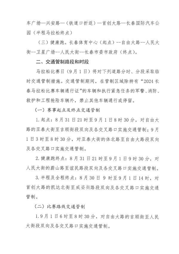 长春马拉松期间部分路段将采取临时交通管制  出行请注意！