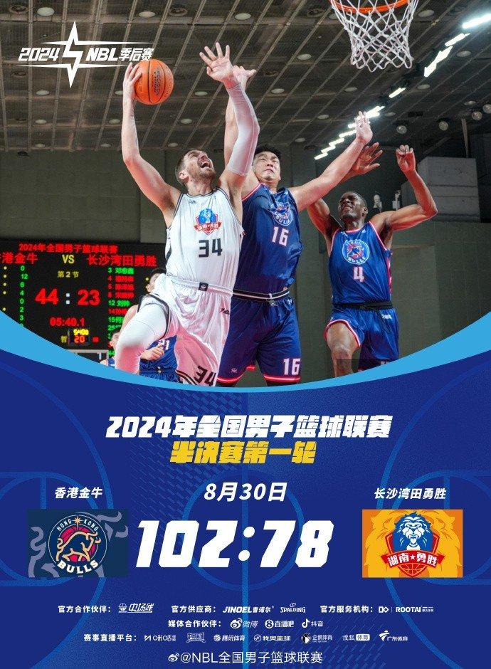 NBL今日赛果：中国香港金牛大胜长沙湾田勇胜 总分1-0领先