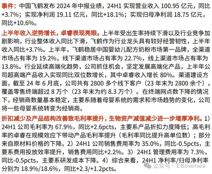 【光大食饮&海外】中国飞鹤（6186.HK）2024 年中报点评