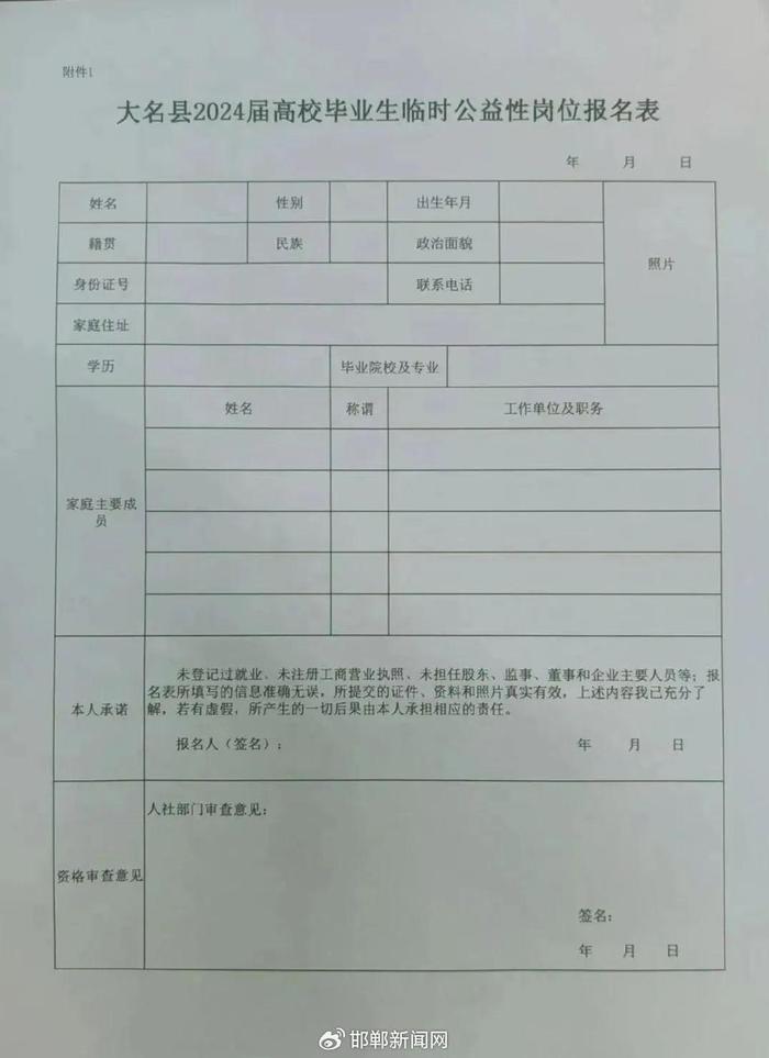 大名县关于招聘2024届高校毕业生临时公益性岗位的公告