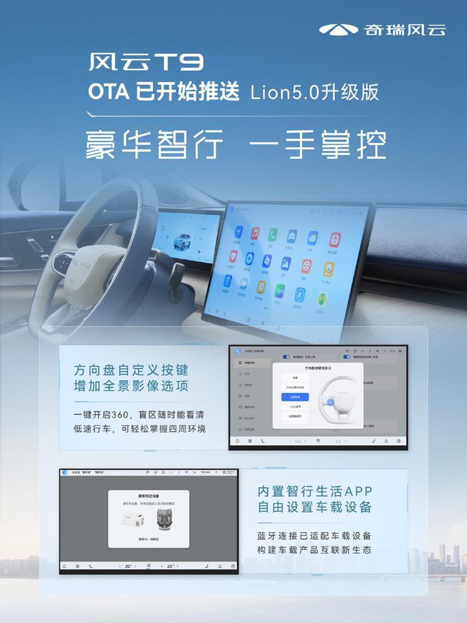 奇瑞风云 T9 推送 Lion5.0 升级版：新增星火大模型等