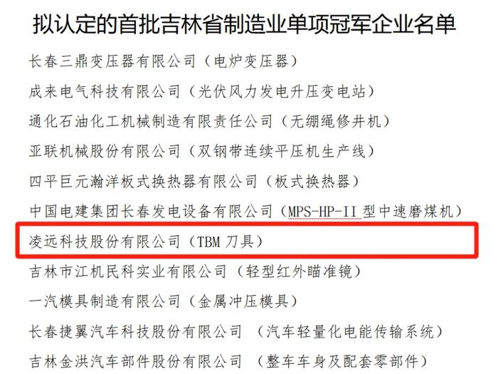 凌远科技荣获吉林省制造业单项冠军