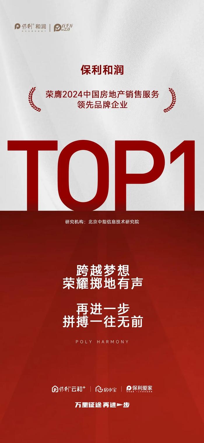 TOP1！保利和润荣膺中国房地产销售服务领先品牌榜首