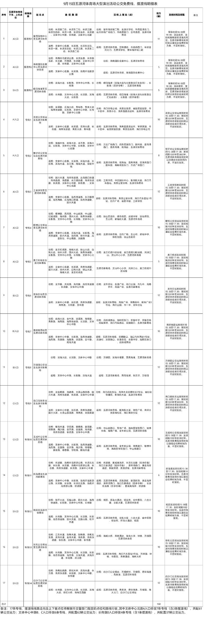 海口五源河体育场即将举办大型演出活动 17条免费公交专线安排→