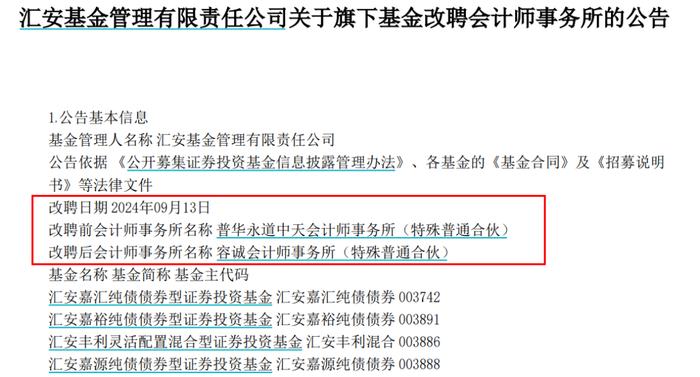 宣布了！普华永道，火速解约！华安、宝盈、汇安、易米等四家基金公司解约普华永道