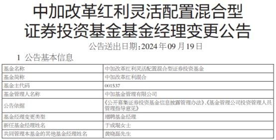 中加改革红利混合增聘于成琨 成立9年亏损13%