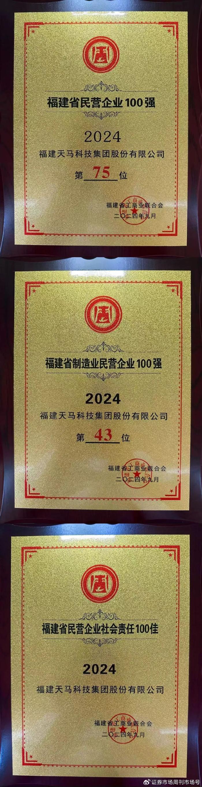 连续6年上榜！天马科技集团入选“福建省民营企业100强”等榜单