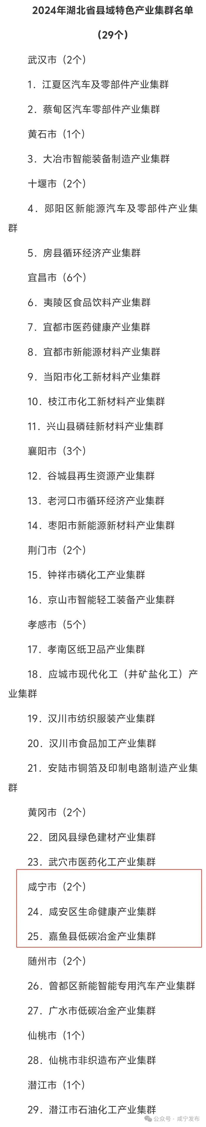 资金奖励！咸宁2集群入选省级名单！