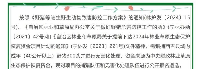 宁夏一地招募野猪捕猎队，每头补偿2400元？当地林草局回应