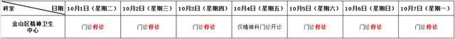 国庆期间，金山部分公立医疗机构门诊安排