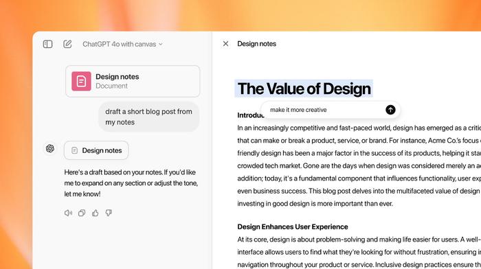 OpenAI 推出全新写作、编码工具 ChatGPT Canvas，将免费开放