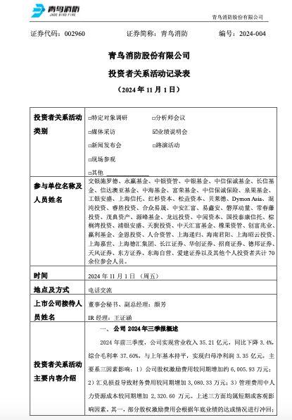 前三季净利下降逾三成，青鸟消防：因股权激励费用增多、汇兑损益及人力资源成本增加所致