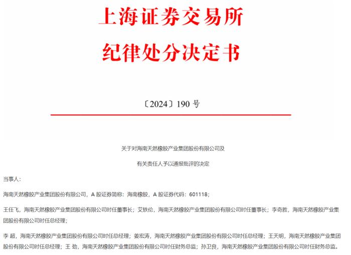 海南橡胶公司及责任人被通报批评 前三季度亏损超4亿元