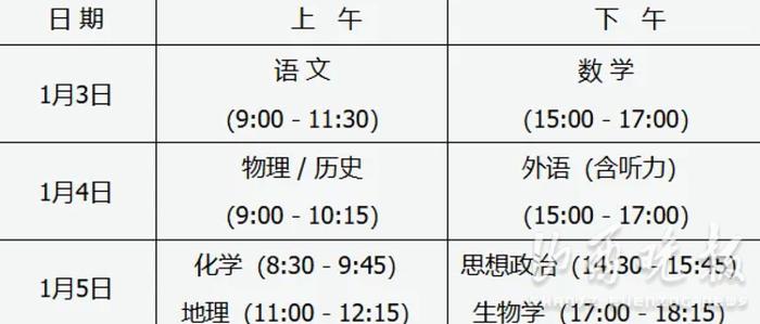 山西省2025年高考综合改革适应性演练测试将于2025年1月3日至5日进行