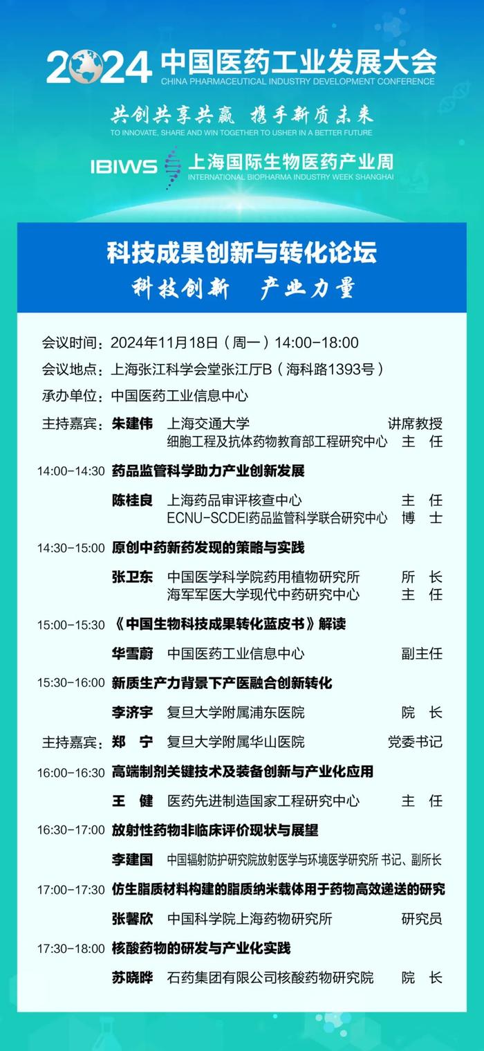 2024中国医药工业发展大会-三大分论坛最终议程发布