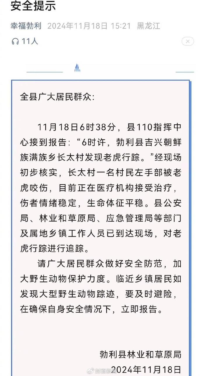 老虎进村！90多岁村民第一次听说，专家称“可能来自俄罗斯”