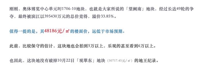 未达预期？滨江豪掷近40亿抢下杭州奥体宅地，新房或突破7万/㎡