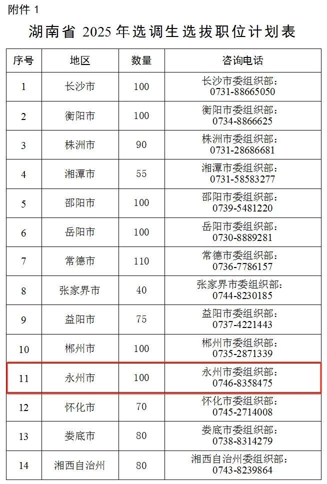 湖南省2025年选调生选拔公告！永州计划选拔100名