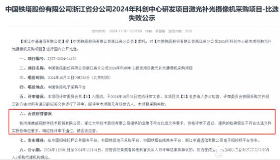 海康威视、大华股份参加某摄像机采购项目 均被否决应答 怎么回事？