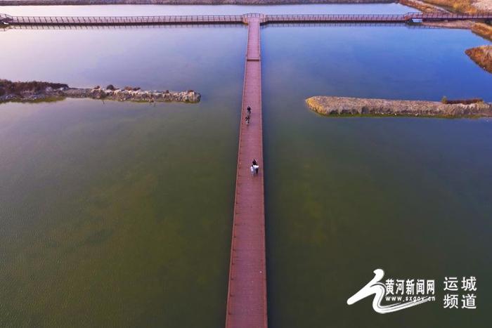 运城盐湖景区新添亲水观光木栈道 美如“天空之境”