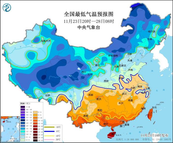 寒潮蓝色预警:预计我国大部地区气温将先后下降6~10℃