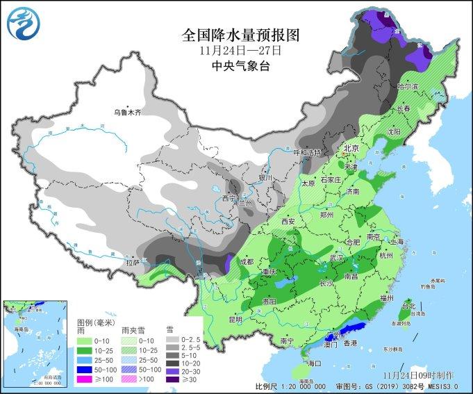 寒潮继续影响中东部地区:剧烈大风降温和大范围雨雪,内蒙古及东北地区降雪强