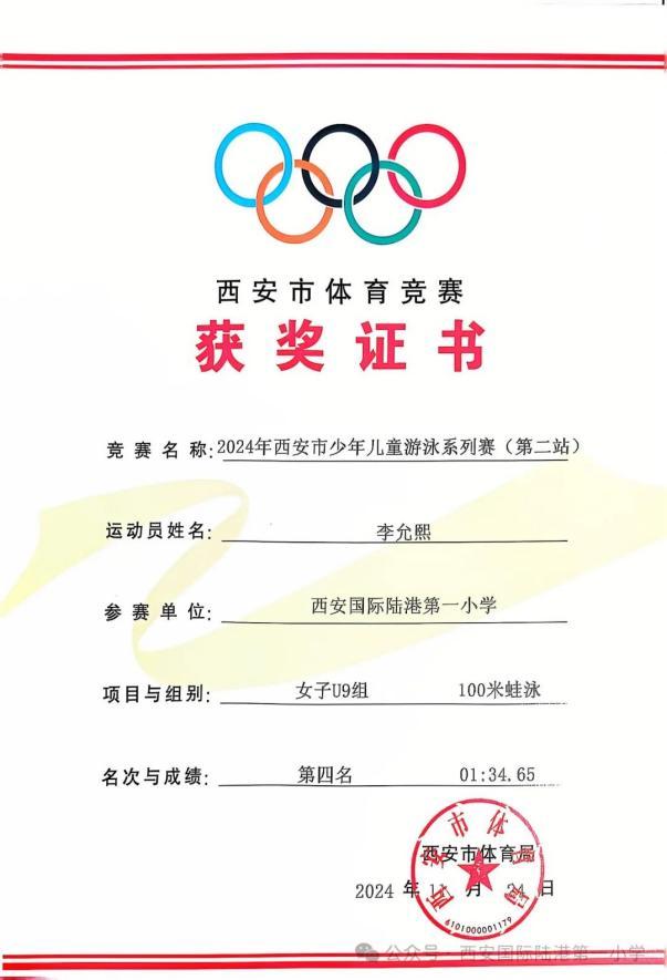 西安国际陆港一小学子在2024年西安市少年儿童游泳系列赛中喜获佳绩