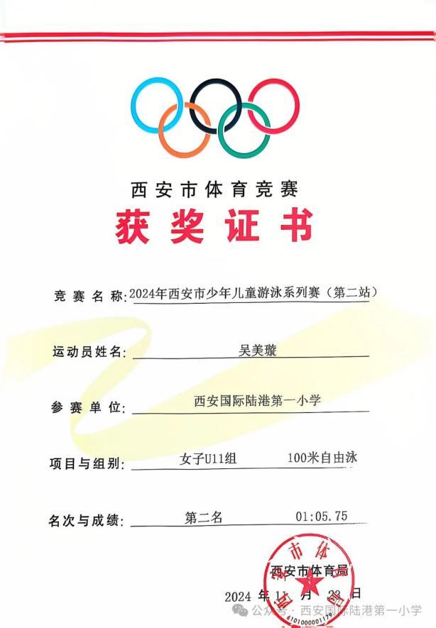 西安国际陆港一小学子在2024年西安市少年儿童游泳系列赛中喜获佳绩