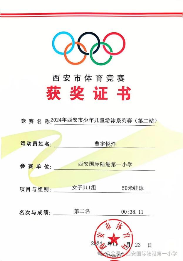 西安国际陆港一小学子在2024年西安市少年儿童游泳系列赛中喜获佳绩