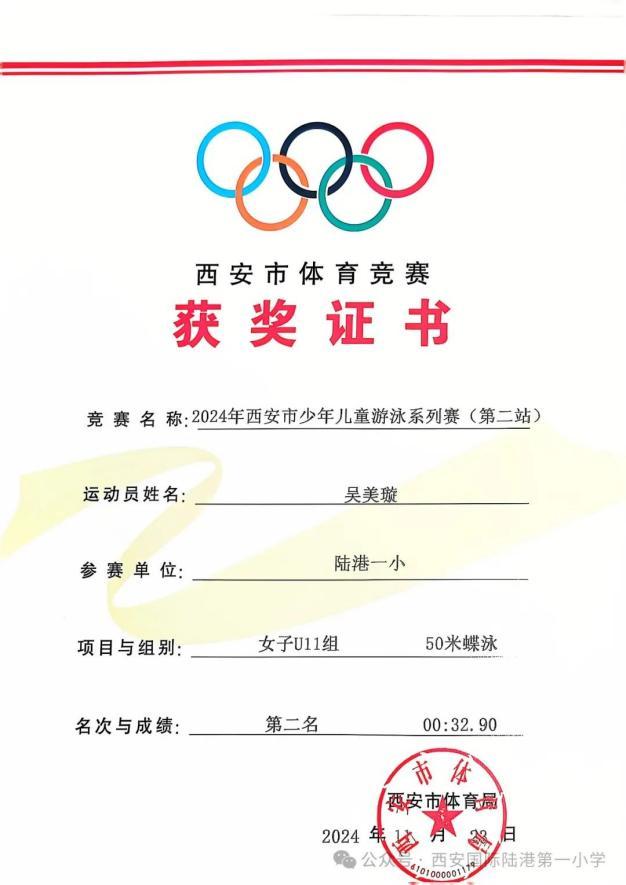 西安国际陆港一小学子在2024年西安市少年儿童游泳系列赛中喜获佳绩