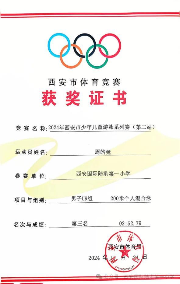 西安国际陆港一小学子在2024年西安市少年儿童游泳系列赛中喜获佳绩