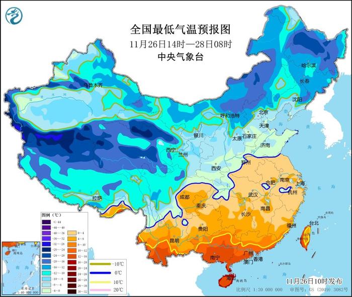 寒潮黄色预警:最低气温0℃线将南压至苏皖北部至河南中南部一带