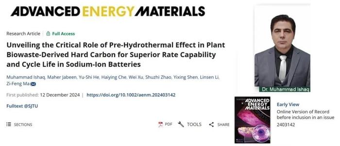 【科技】上海交大绍兴研究院马紫峰AEM：预水热效应调节废弃生物质制备高倍率、长循环钠离子电池硬碳负极