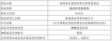 浙商智多盈债券增聘黄玥