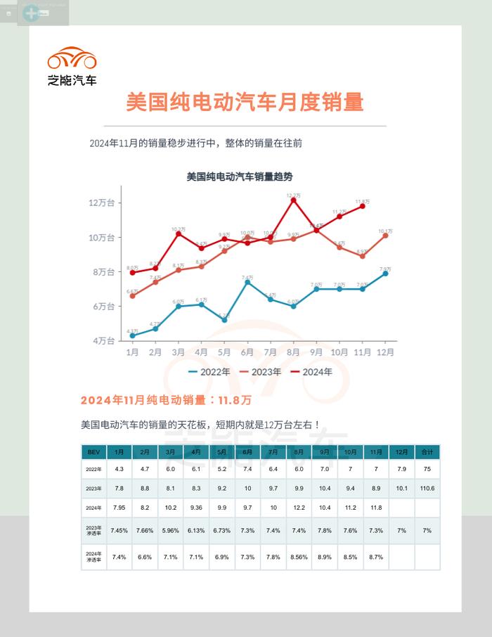 美国电动汽车｜2024年11月销量分析