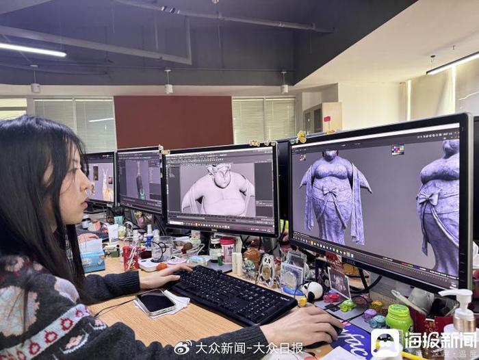 新视觉创作团队工作人员在制作石矶娘娘资产