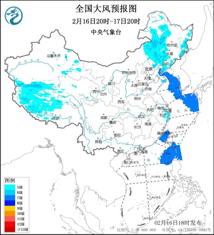 大风蓝色预警:内蒙古、山东、浙江等地的部分地区有4~6级大风